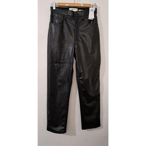 Abercrombie & Fitch womens Sz 26 black Vegan Leather winter pants Ultra Hi Rise - Picture 1 of 8